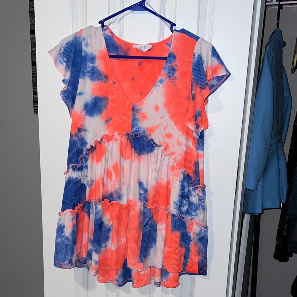 Peach Love California Tie-Dye Tunic in Blue and Orange